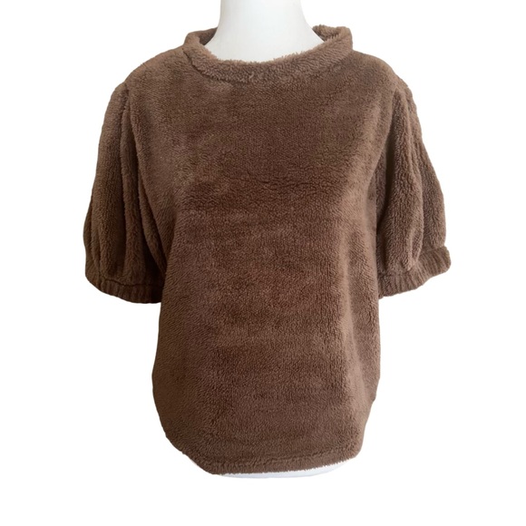 Brown Textured Puff Sleeve Round Neck Top - Picture 3 of 7